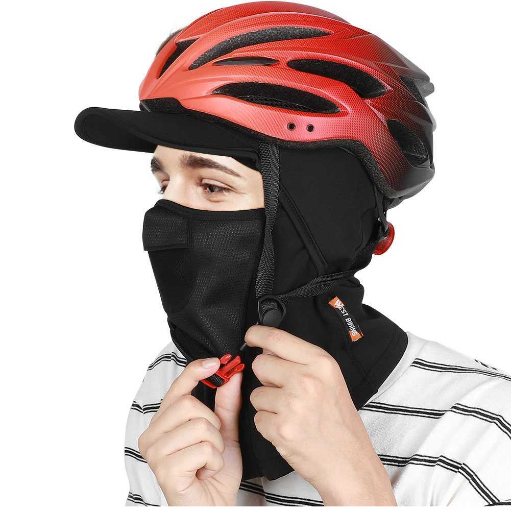 WEST BIKING Winter Sport Cycling Cap Bike Full Face Cover Neck Warmer Men Women Scarf Ski Bicycle Motocycle Fleece Hat With Brim S251110
