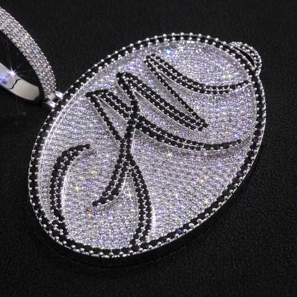 NUOYA Luxury Personalized Ellipse Pendant Necklace Silver Plated Diamond Letter Custom Name Design Hip Hop Fine Jewelry Customizable
