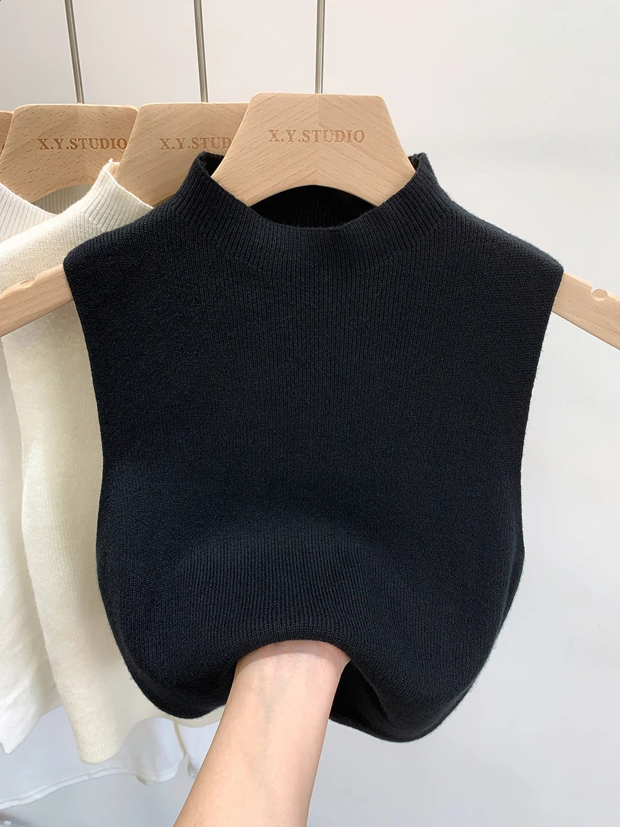 Womens Knitted Tank Top 2025 SummerAutumn Slimming Sweater Short Sleeve Solid SpringAutumn Pulling 250407
