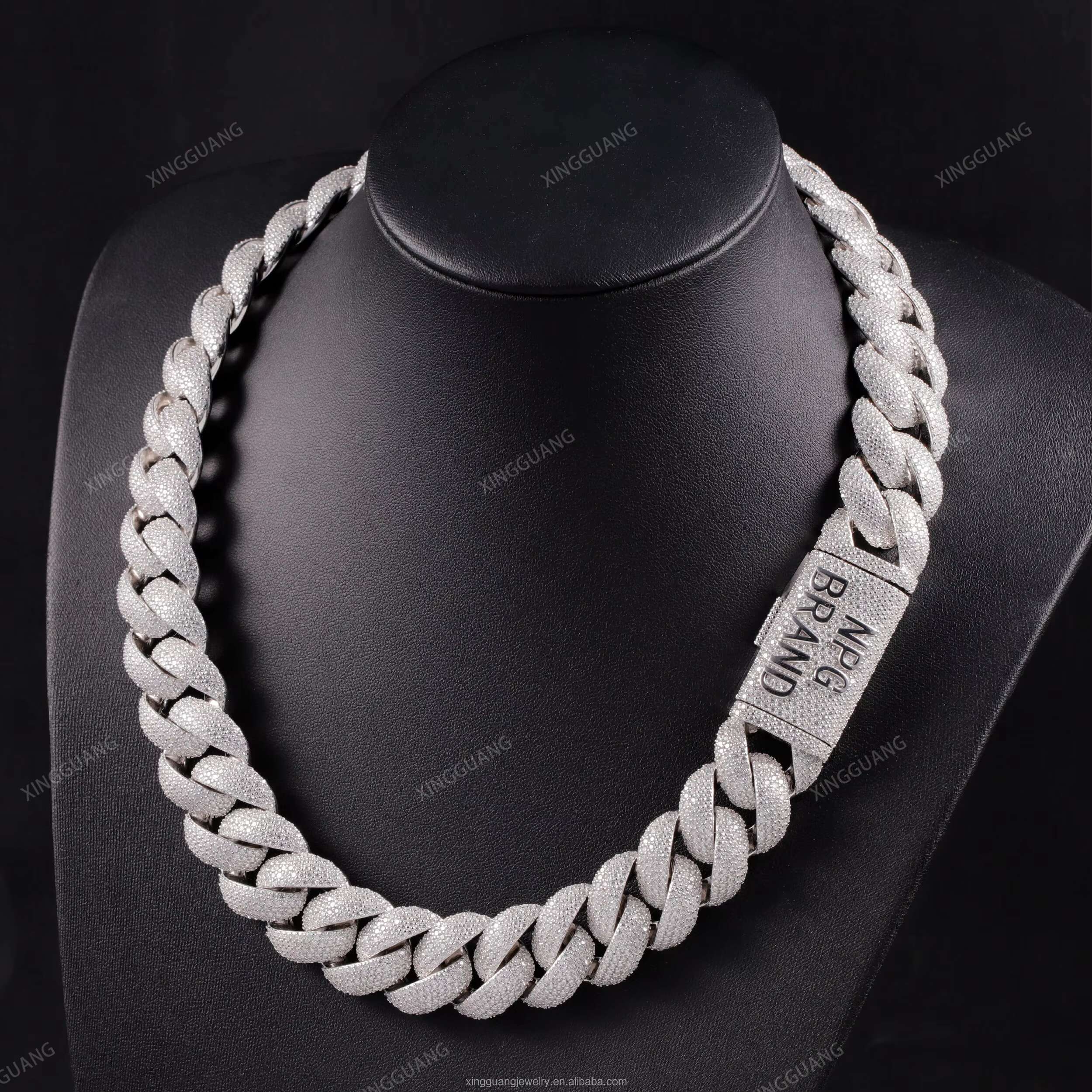 High Quality Rappers Hip Hop Jewelry 22mm 925 Sterling Silver 5 Rows VVS Moissanite Iced Out Thick Cuban Link Chain Necklace