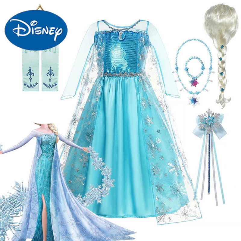 Disney Girl Snow Queen Elsa Childrens Clothing Girl 2024 Carnival Party Ball Dress Robe Play Childrens Clothing Frozen Princess DressXJ250411