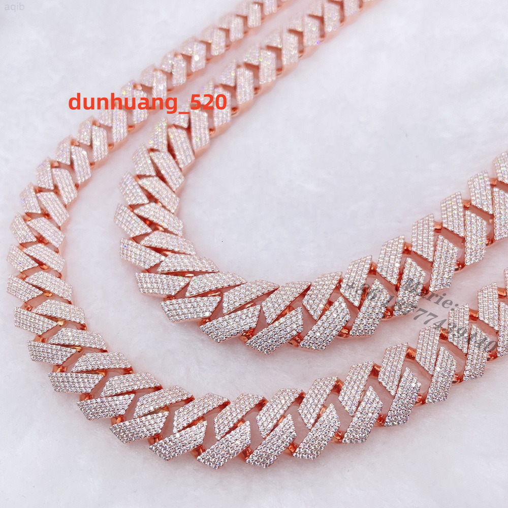15mm Width 4row Moissanite Diamond and 925 Sterling Silver Necklace Vvs Cuban Link Chain Iced Out Necklace Cuban Chain