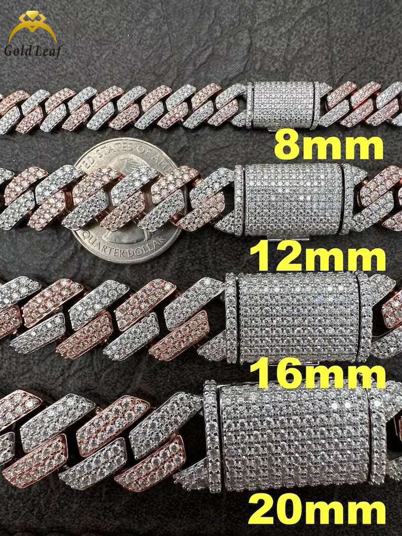 Goldleaf VVS Mossanite Cuban Chains S925 Silver Diamond Necklace Man 16MM-20MM Moissanite Hiphop Cuban Link Chain