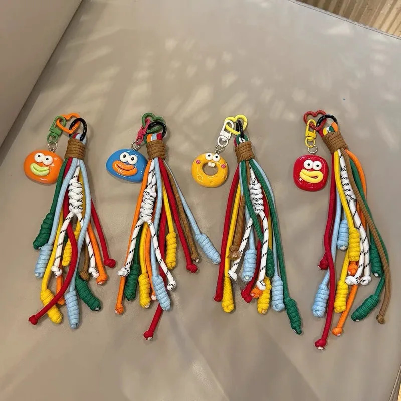Cute Sausage Mouth Keychain With Stripe Ropes Bag Charm Decoration Hanging Pendant Accessories Colorful Tassel Ropes Phone Strap 251110