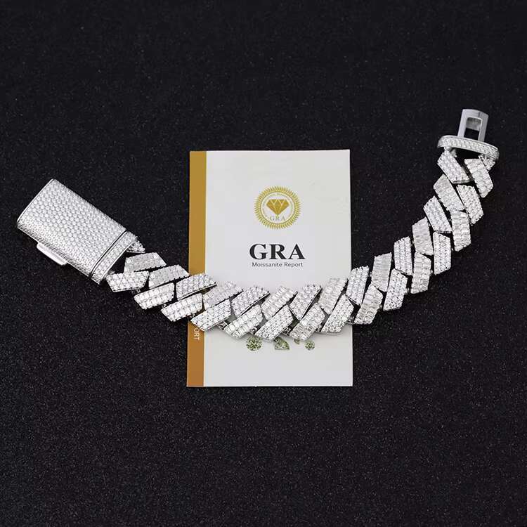 Pass Diamond Tester Ice Out Baguette Moissanite Hip Hop Silver Jewelry Set Cuban Link Chain Bracelets Necklace and Ring for Man