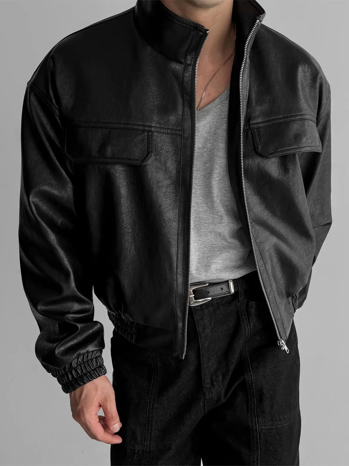 Mauroicardi Spring Autumn Cool Short Waterproof Thickened Warm Black Pu Leather Bomber Jacket Men Zip Up Clothes 251103