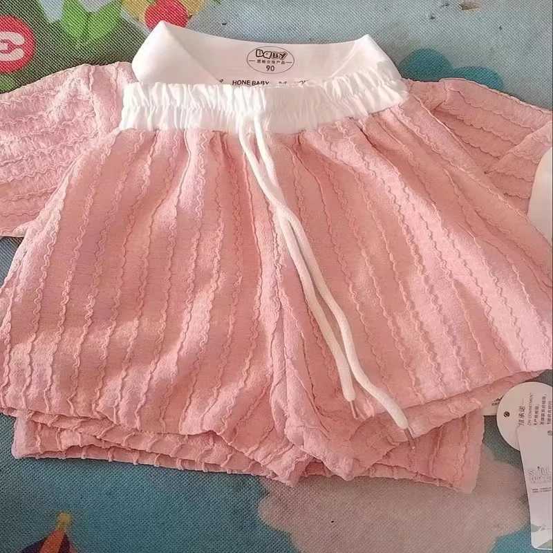 Summer girl set short sleeved T-shirt suitable for childrens casual thin childrens top+shorts 2PCS set 2-10Y childrens fashionable clothingXJ250410
