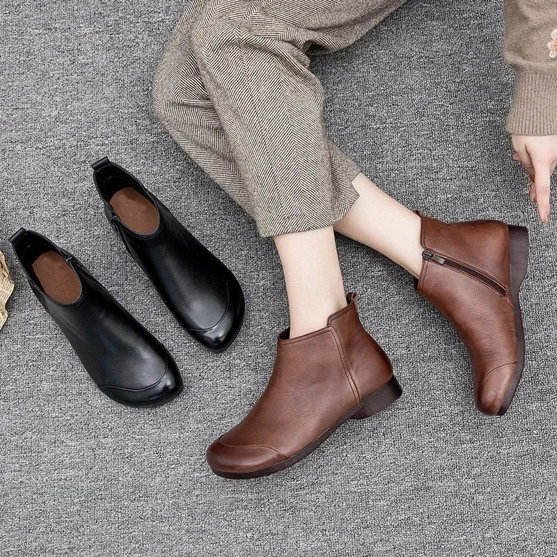 Spring Flat Womens Shoes Fashion Ankle Boots Retro Casual Plus Size Short Boots Zipper Solid Color Warm Flat Zapatos Mujer 251110
