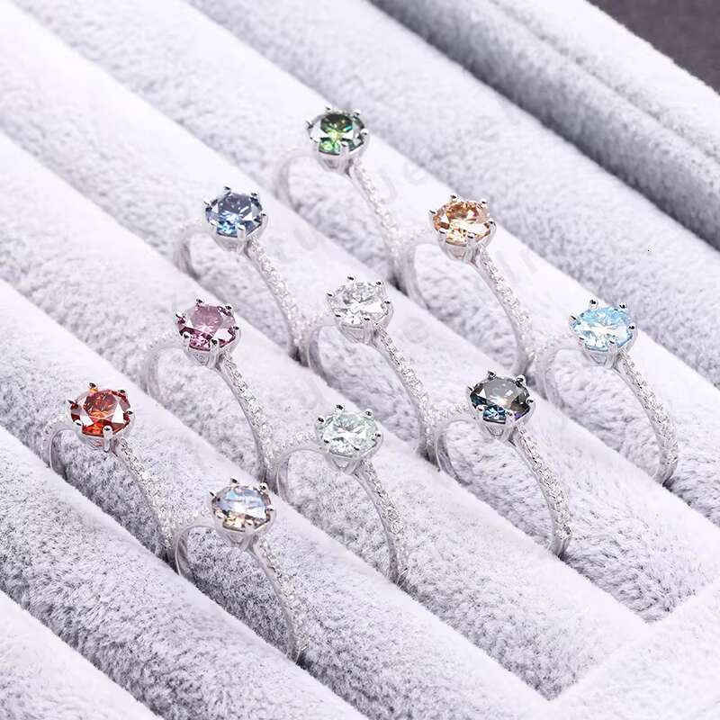 6.5mm 1ct Colored Round 925 Moissanite Engagement Rings for Women Moissanite Jewelry with GRA