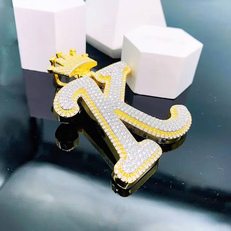 Hot Selling 925 Silver Inlaid Moissanite Hip Hop Crown Alphabet Pendant for Men Women Customizable