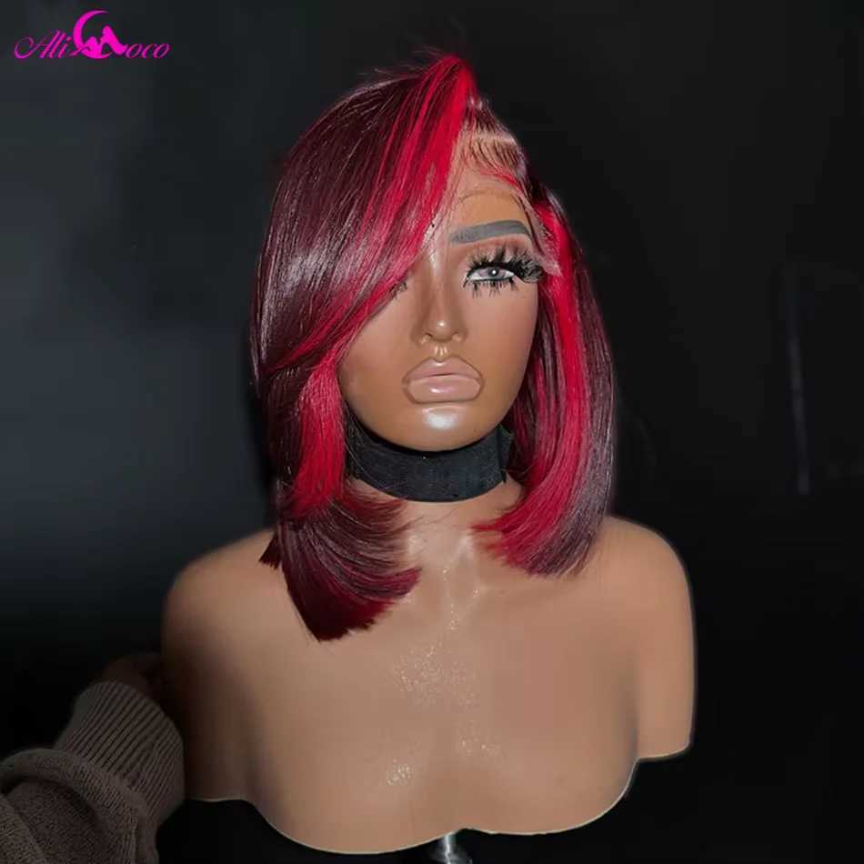 Highlight Red 99J Bob Wig Human Hair 180 Density 13x4 Lace Front Wigs for Women Straight Short Bob Wig Human Hair WigsT251111