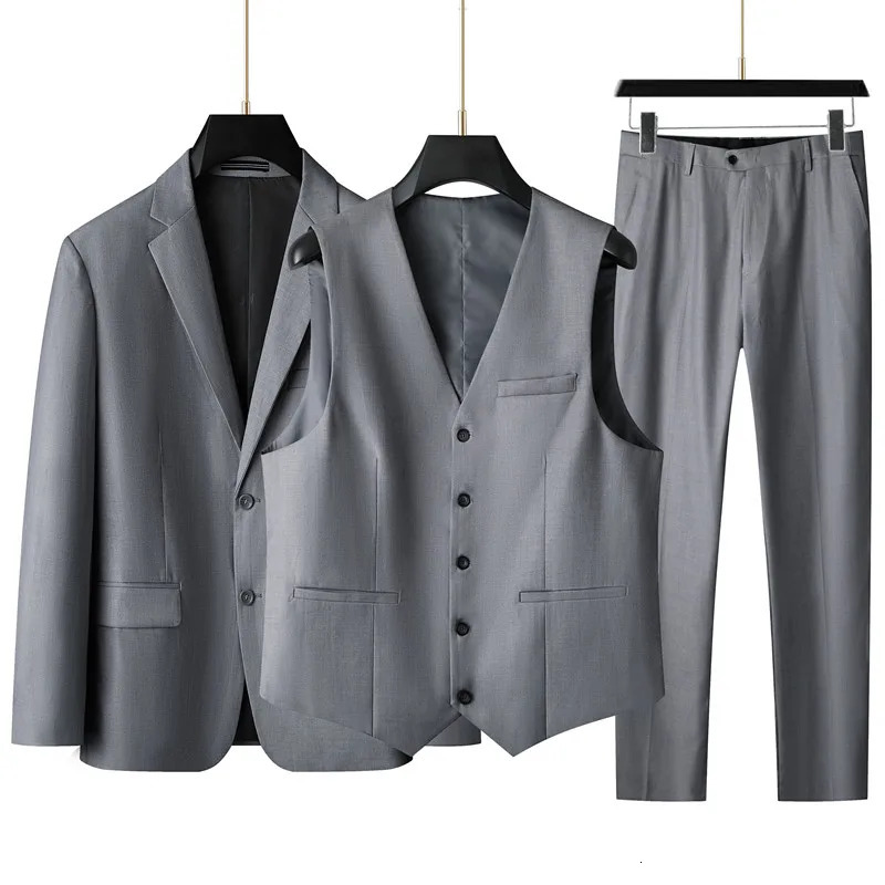 High-End Large Size Mens Three-Piece Suit Set - Business Formal Wedding Dress Coat Vest Trousers Combo for plus Size Men 251107