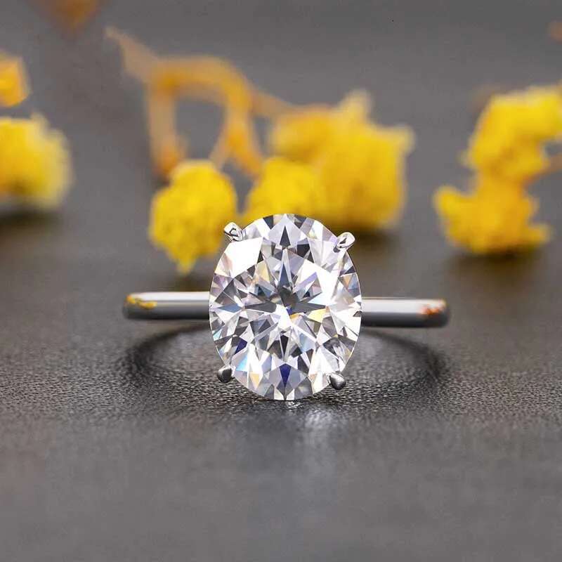 Real 10k White Gold 2-4ct D Color VVS1 Oval Cut Moissanite Solitaire Ring for Women Wedding Ring Pass Diamond Tester Gift