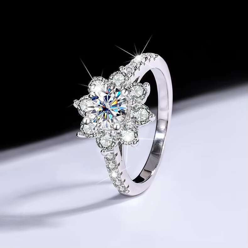 Pass Tter Sterling Sier 925 Mosan Ring Female Flower Yin Live Supply
