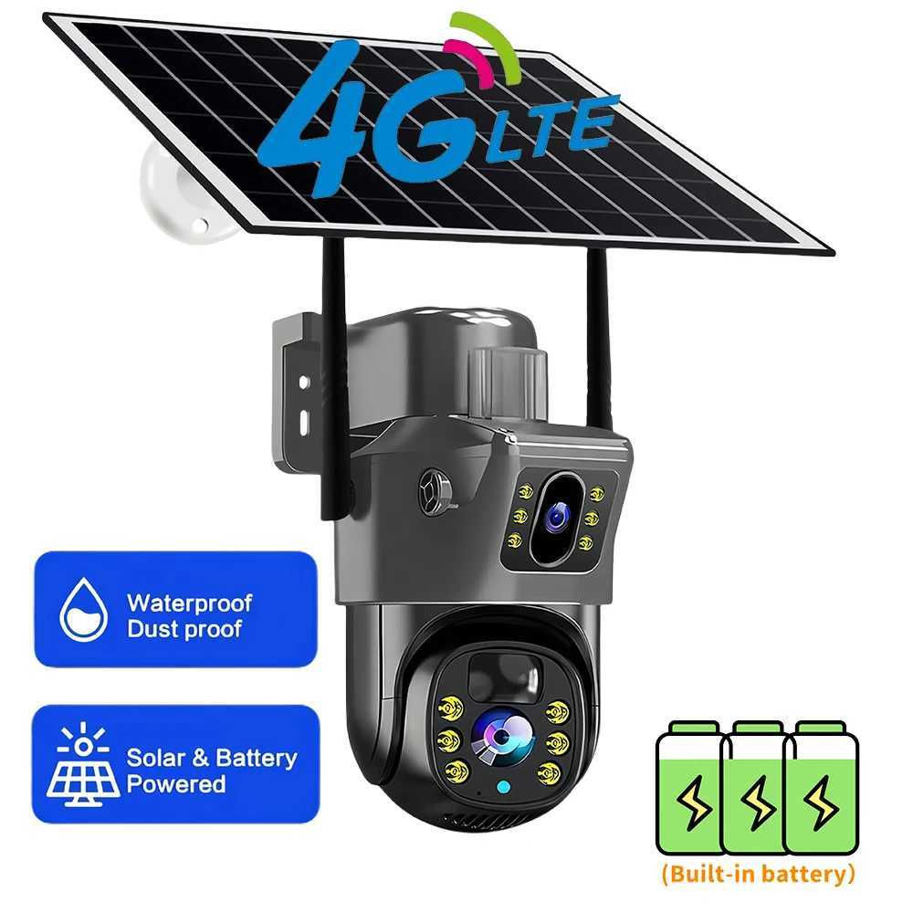 Top outdoor 4K 8MP wireless solar camera 4G Sim dual lens WiFi IP PIR high-definition night vision camera V380Pro PTZ security CCTV monitor X250411