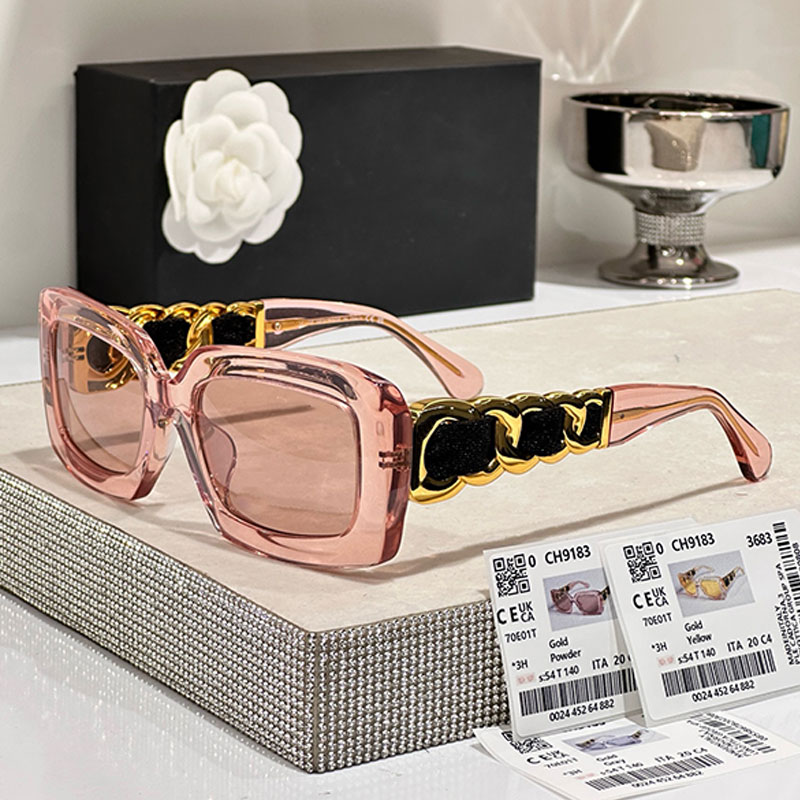 Summer New Women Rectangular Sunglasses Designer Acetate Rectangular Frame Metal Silk Legs Outdoor Style Beach Sunglasses CH9183 with Box