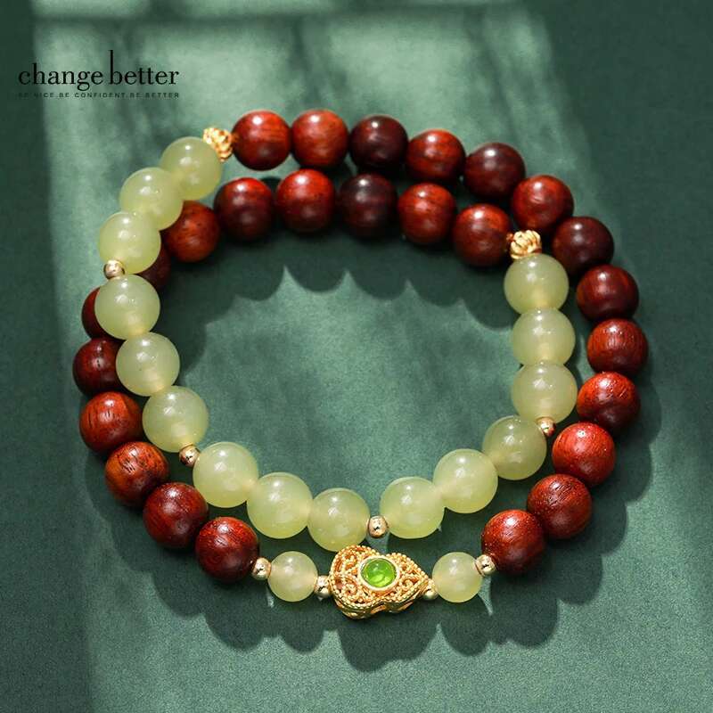 Natural Hetian Small Leaf Rosewood Beads Bracelets Couples Gift Hand String Women's Hotan Jade Beading Accessories
