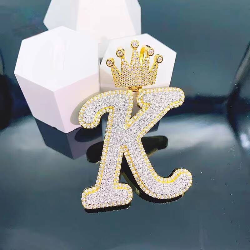 Hot Selling 925 Silver Inlaid Moissanite Hip Hop Crown Alphabet Pendant for Men Women Customizable