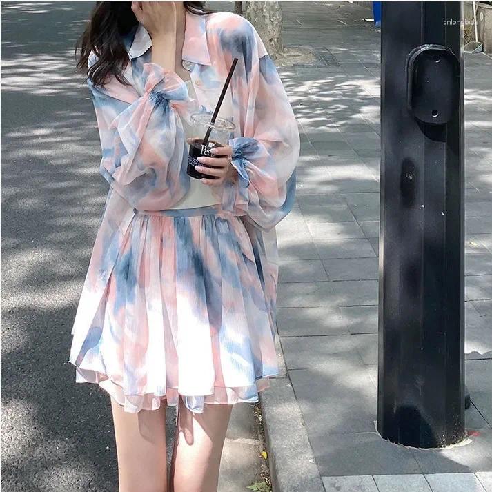 Work Dresses Plus Size Long Sleeve Sun Protection Shirt Women's Casual Elegant Loose Fit Idle Style Two-Piece Suit Trendy