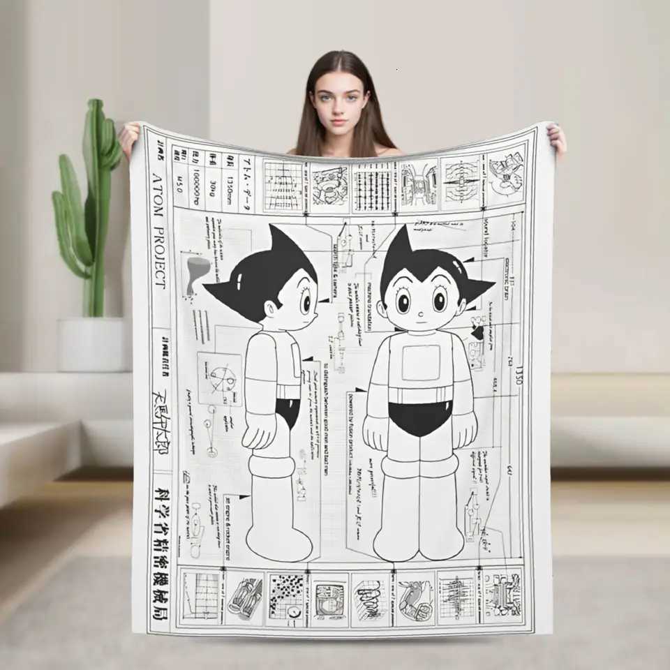 Astro Boy Blueprint Knitted Blanket Astroboy Anime Fleece Throw Blanket Summer Air Conditioning Printed Soft Warm Bedspreads C251111