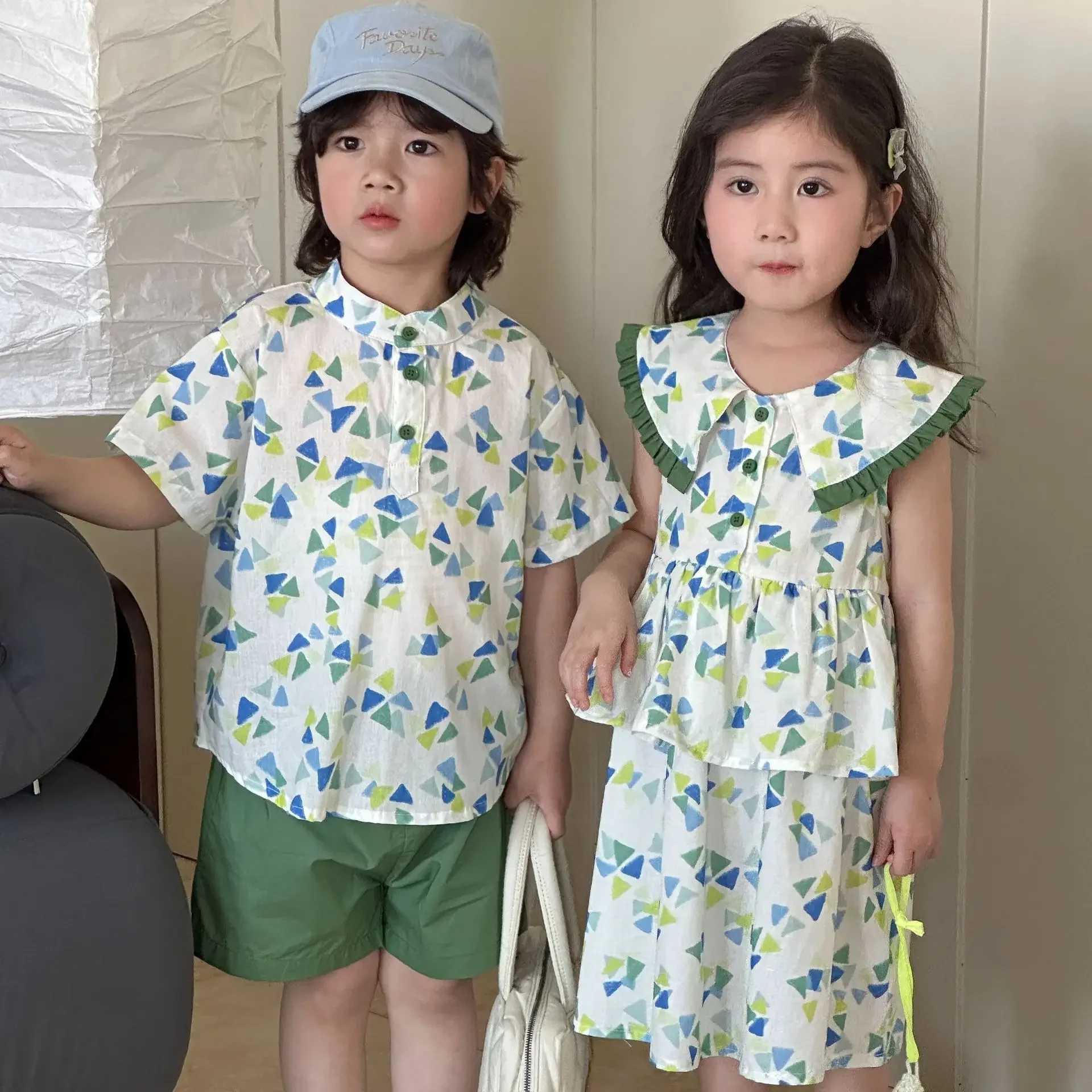 Brothers and sisters clothing suit 2025 summer new baby casual wear or girls dress 1-10 years childrens clothingXJ250410