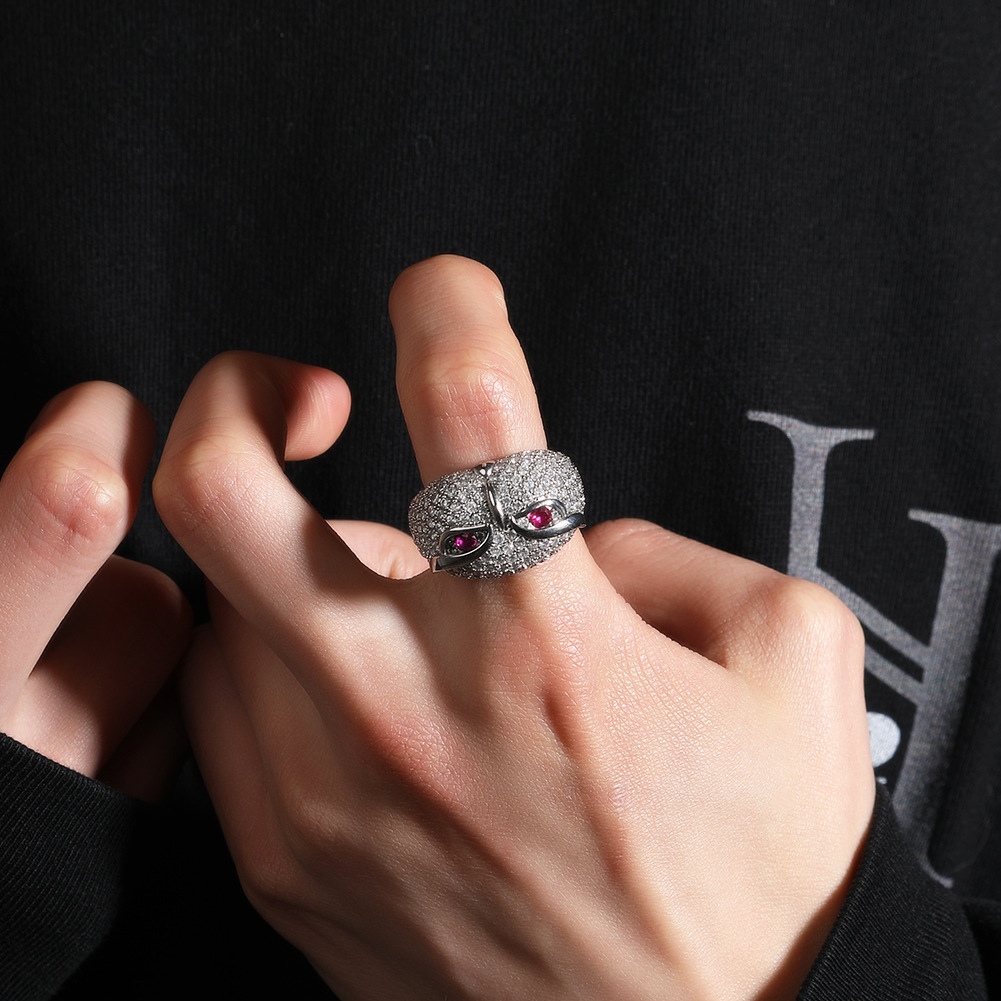 Creative Owl Ring Hip Hop Personalized Ruby setting VVS Moissanite Animal Ring Fashion Accessories