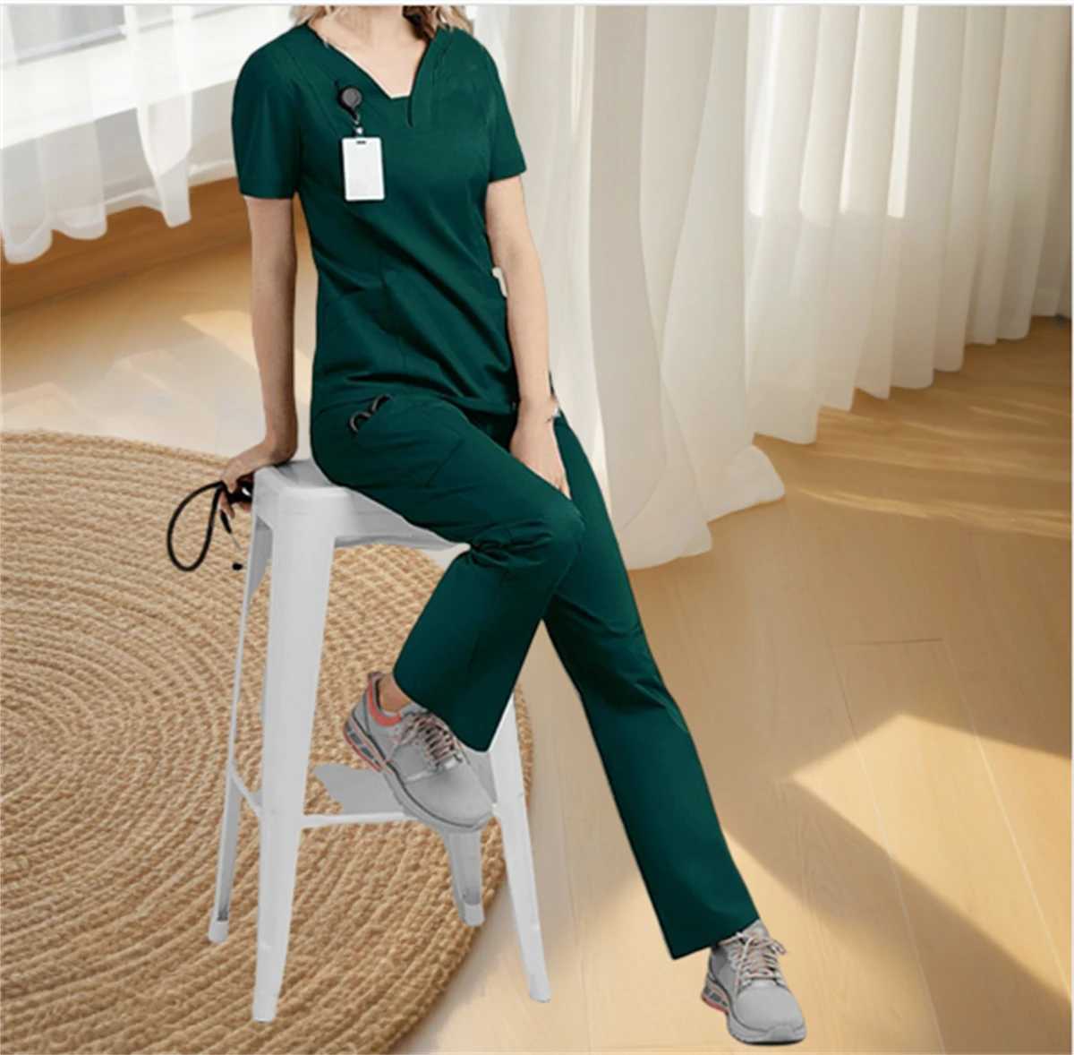 Surgical Room Medical Uniform Washing Machine Womens V-neck Straight Pants Set Care Pet Hospital Work Clothes Beauty Sn Clothing X250410