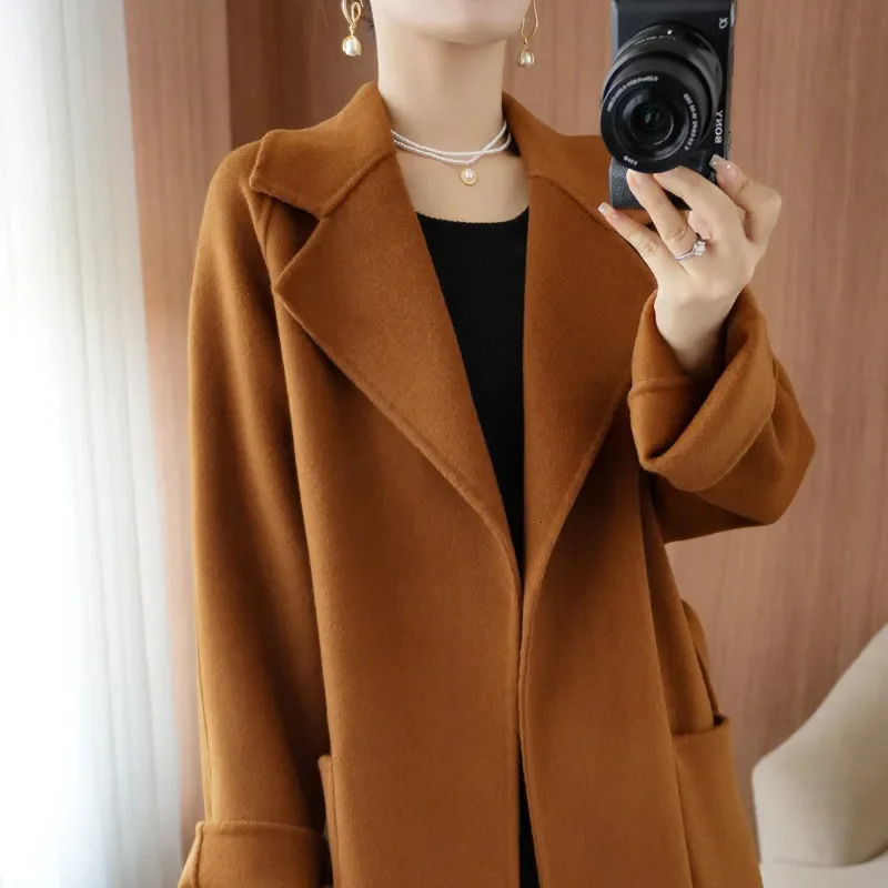 100 Pure Wool DoubleSided Cashmere Coat Women Autumn And Winter High Grade MiddleAged Woolen Female Loose Outerwear B573 251104