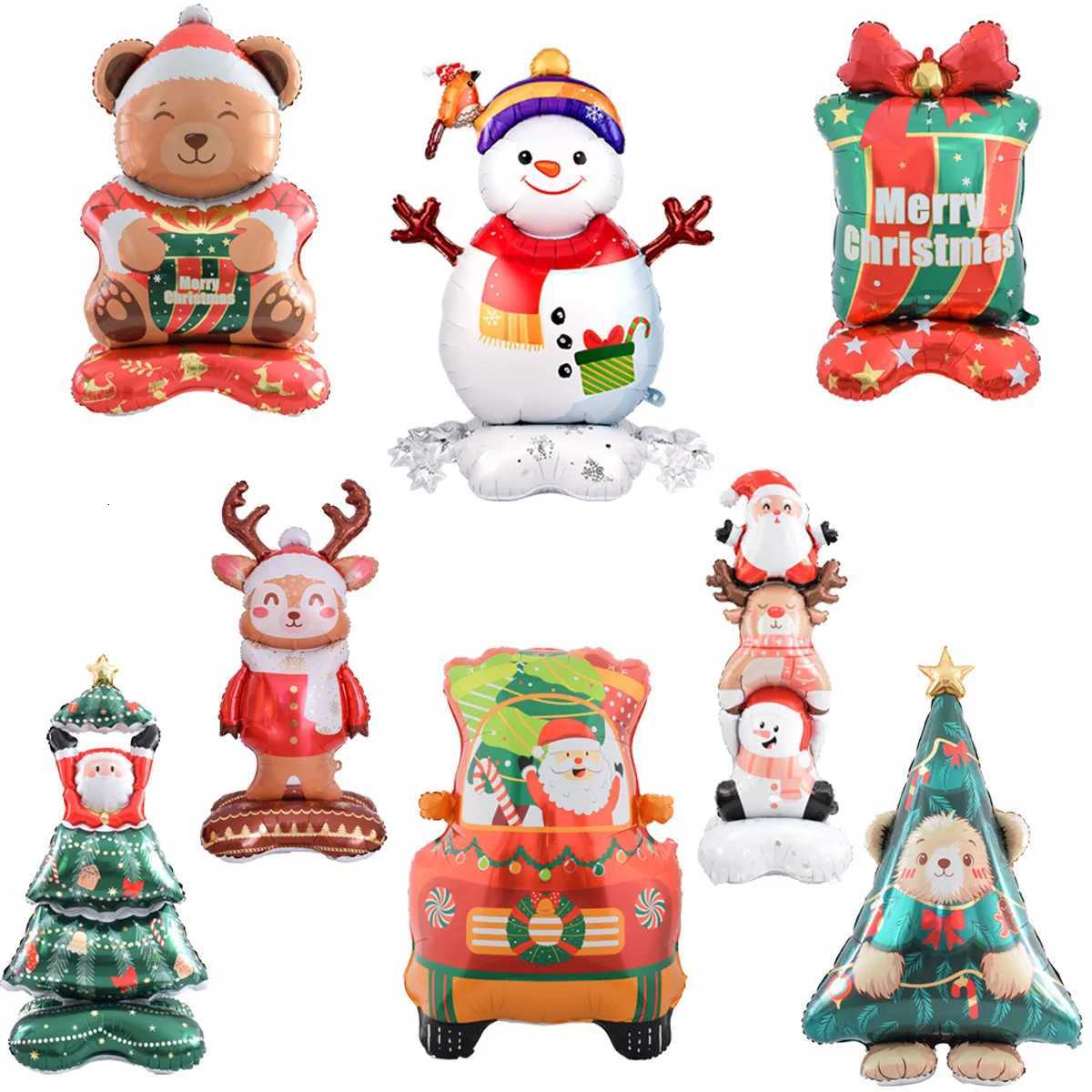Christmas 1set Giant Stand Pedestal Christmas Theme Foil Balloons Halloween Snowman Santa Claus Tree Elk Balloon Christmas Decorations Y251111
