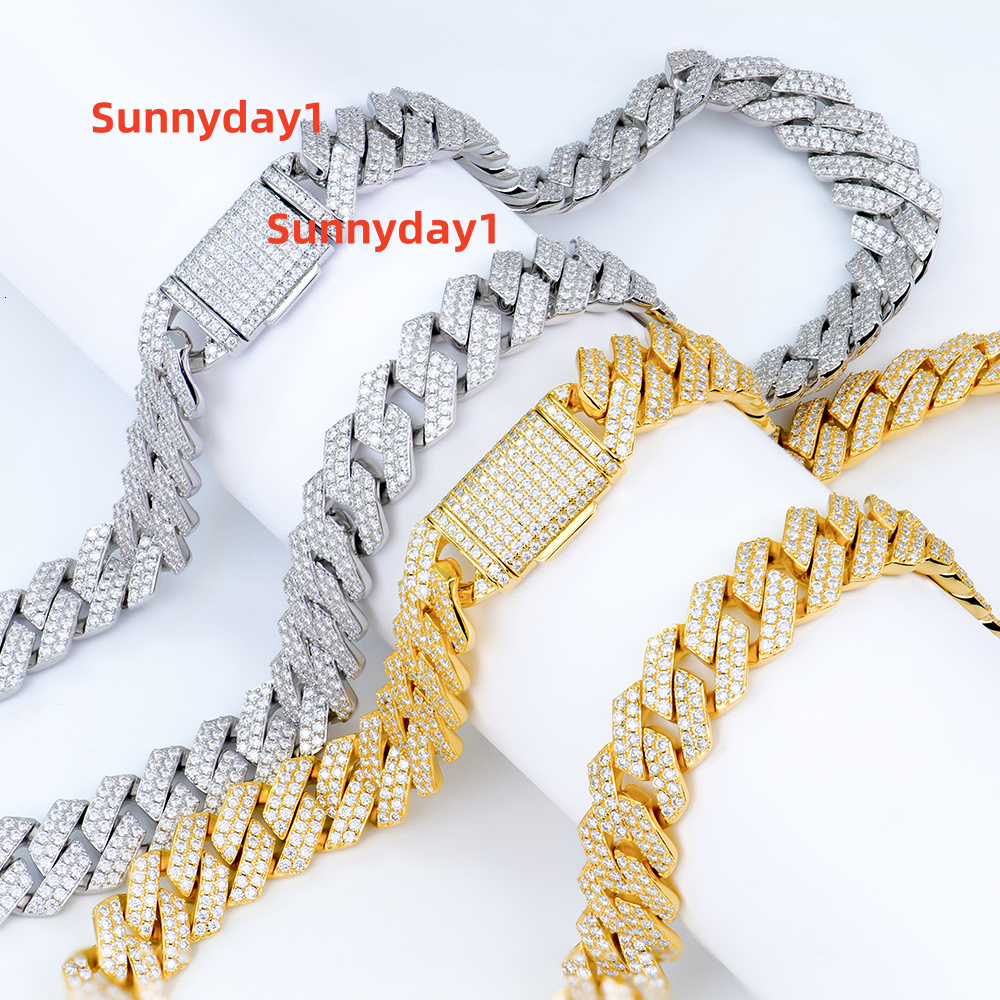 NewStyle Shiny Diamond Sterling Silver VVS Moissanite Sharp Angled 14mm Miami Cuban Link Chain HipHop Jewelry for Trendsetter