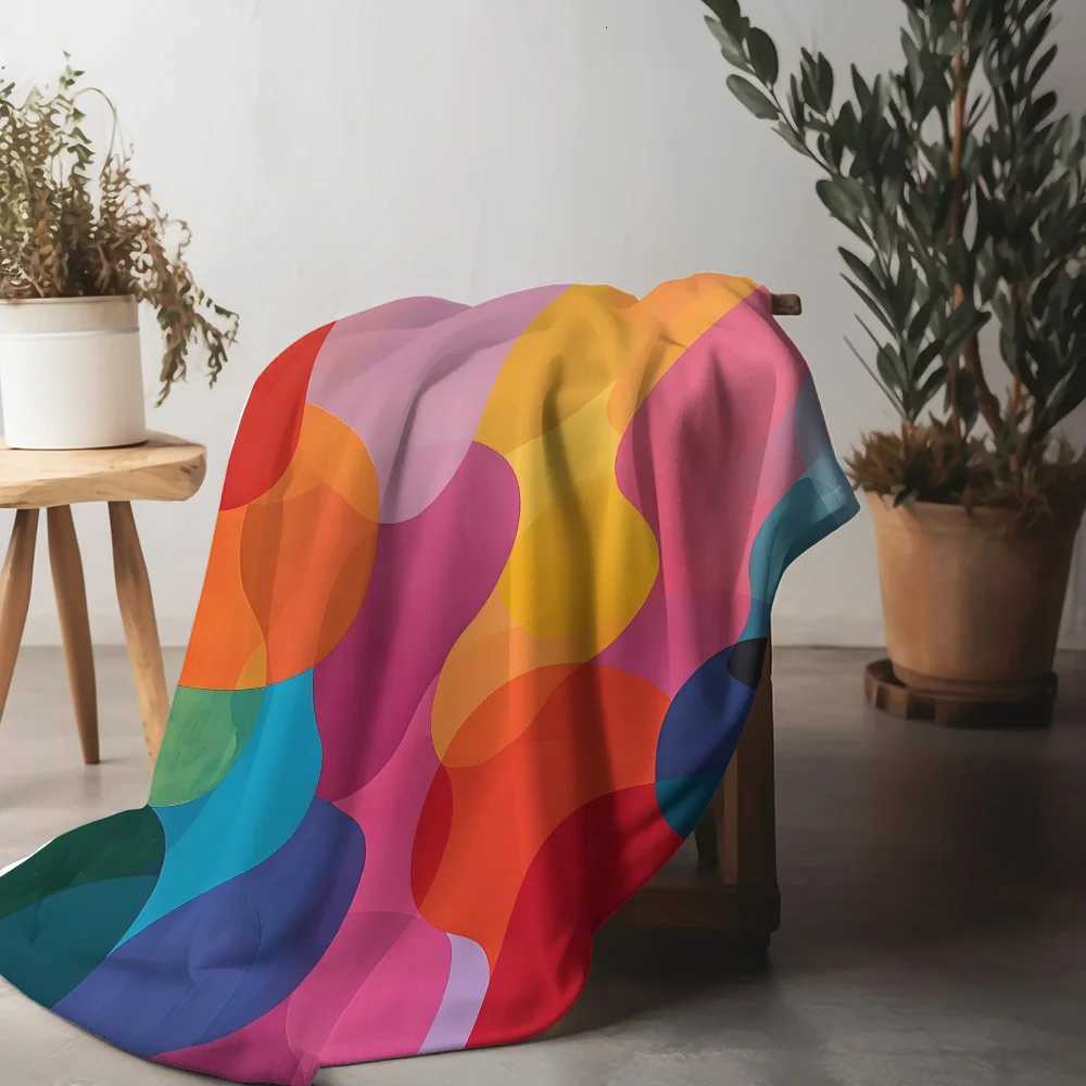 Vibrant Colorful Abstract Geometric Throw Blanket Soft Plush Sofa Bed Decorative Throw Cushion Cover C251111