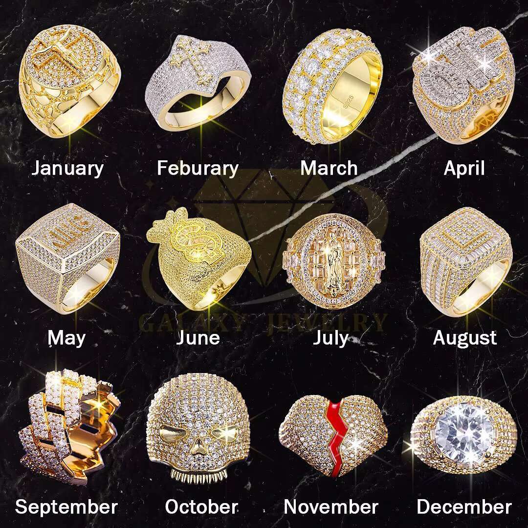 Iced Out Ring Gold Plated Diamond Hip Hop Jewelry Moissanite Men 925 Sterling Silver Wedding Eternity Ring
