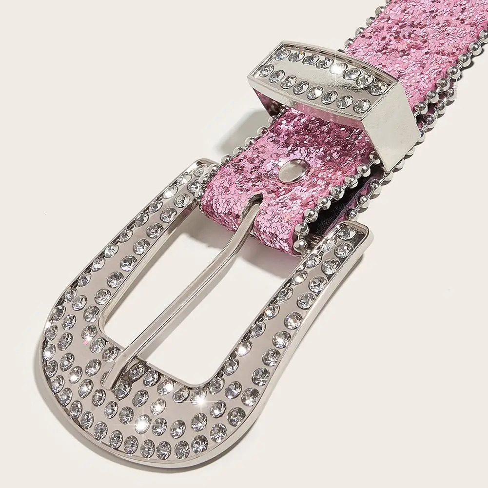 Sparkling Rhinestone Belt for Women Western Glitter Belt for Cowgirl Cowboy Pu Leather Belts with Bling Diamond Decor 251110