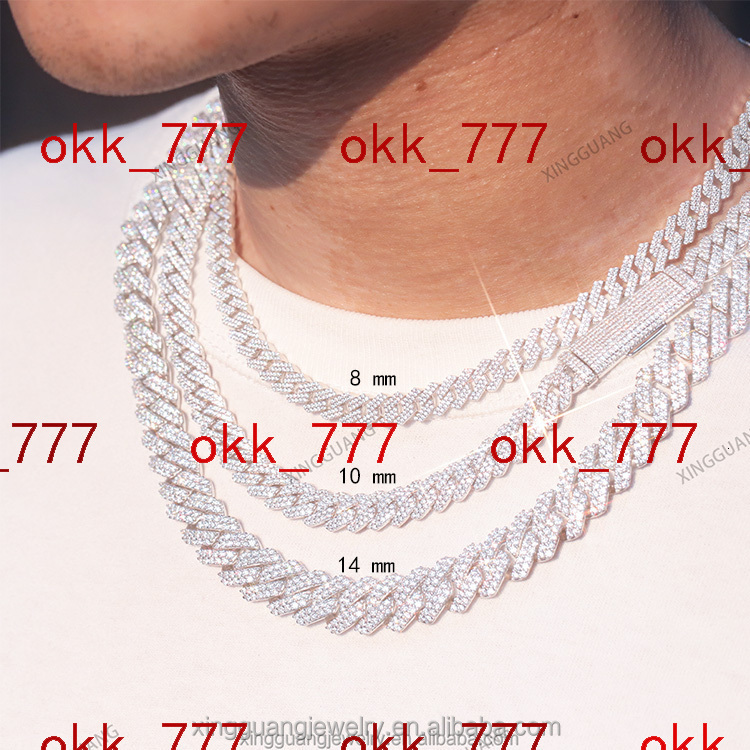 100% Pass Diamond Test Gold Plated S925 Sterling Silver VVS Moissanite Diamond Cuban Link Chain for Men Hiphip Fashion Jewelry