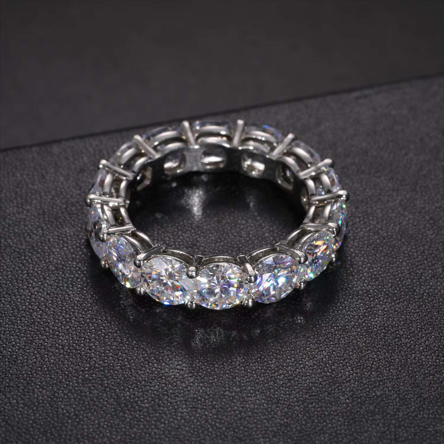 Wholesale Custom Wedding Jewelry White Gold Plated 925 Sterling Silver VVS Moissanite Diamond Tennis Eternity Engagement Ring