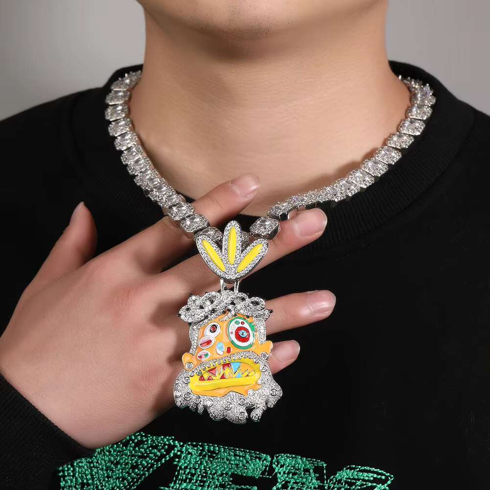 Moissanite Cuban necklace Iced Out Cartoon TS Micro Setting Diamond Jesus Pendant Rhodium Gold Plated Fashion Jewelry Punk Necklace for Men