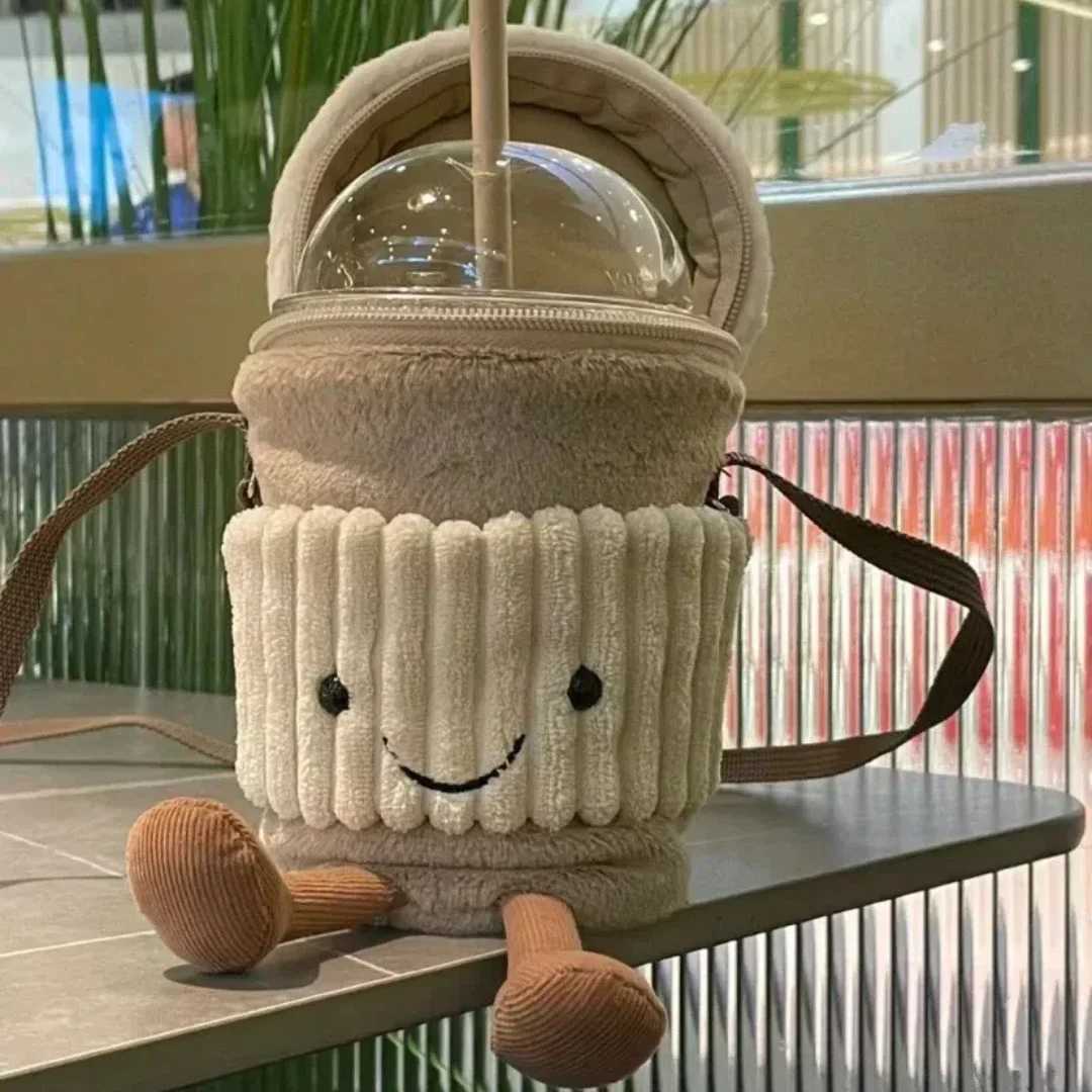 Jelly Cat Copy Cartoon Coffee Milk Tea Bag Fun Pendant Plush Toy Keychain Doll Decorative Cup Cross Body Plush Bag W250411