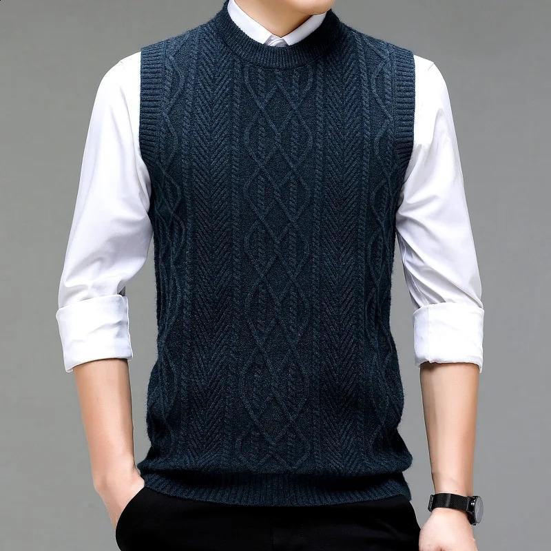 Fashion Crewneck Jacquard Mens Knitted Sleeveless Hair Tank Top Young Solid Color Warm 250411Z