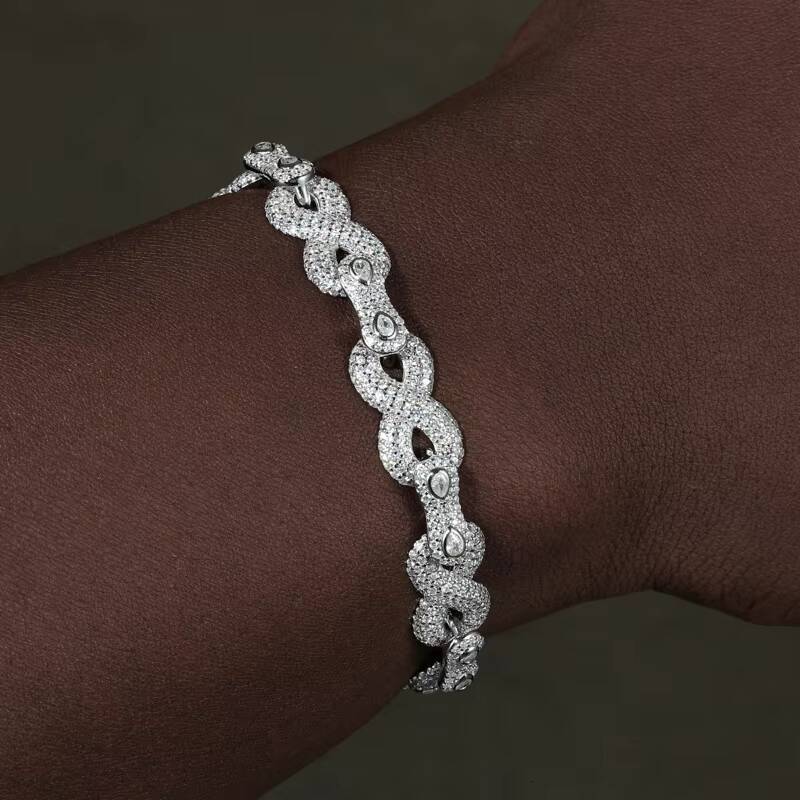 Original Design Hip Hop Jewelry 105mm 925 Sterling Silver VVS Moissanite Halo Infinity Cuban Link Chain Bracelet for Men