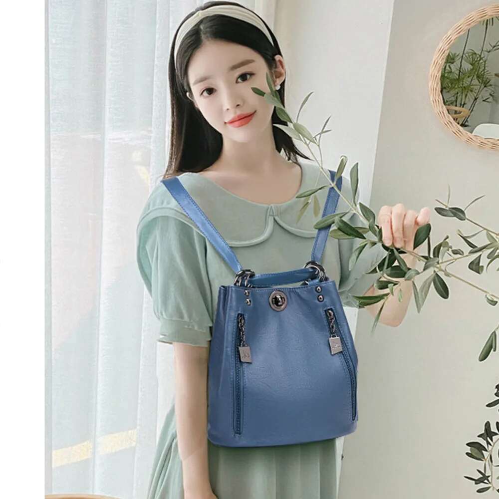2025 New Multi functional Women's Backpack with Double Zipper, High quality Leather Backpack, Fashionable and Casual Designer Women's Should