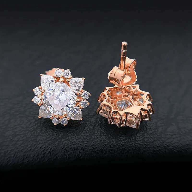 Full Moissanite Diamond Flower Earrings Square Cut D Color VVS 925 Sterling Silver Yellow Gold Earrings for Women Men