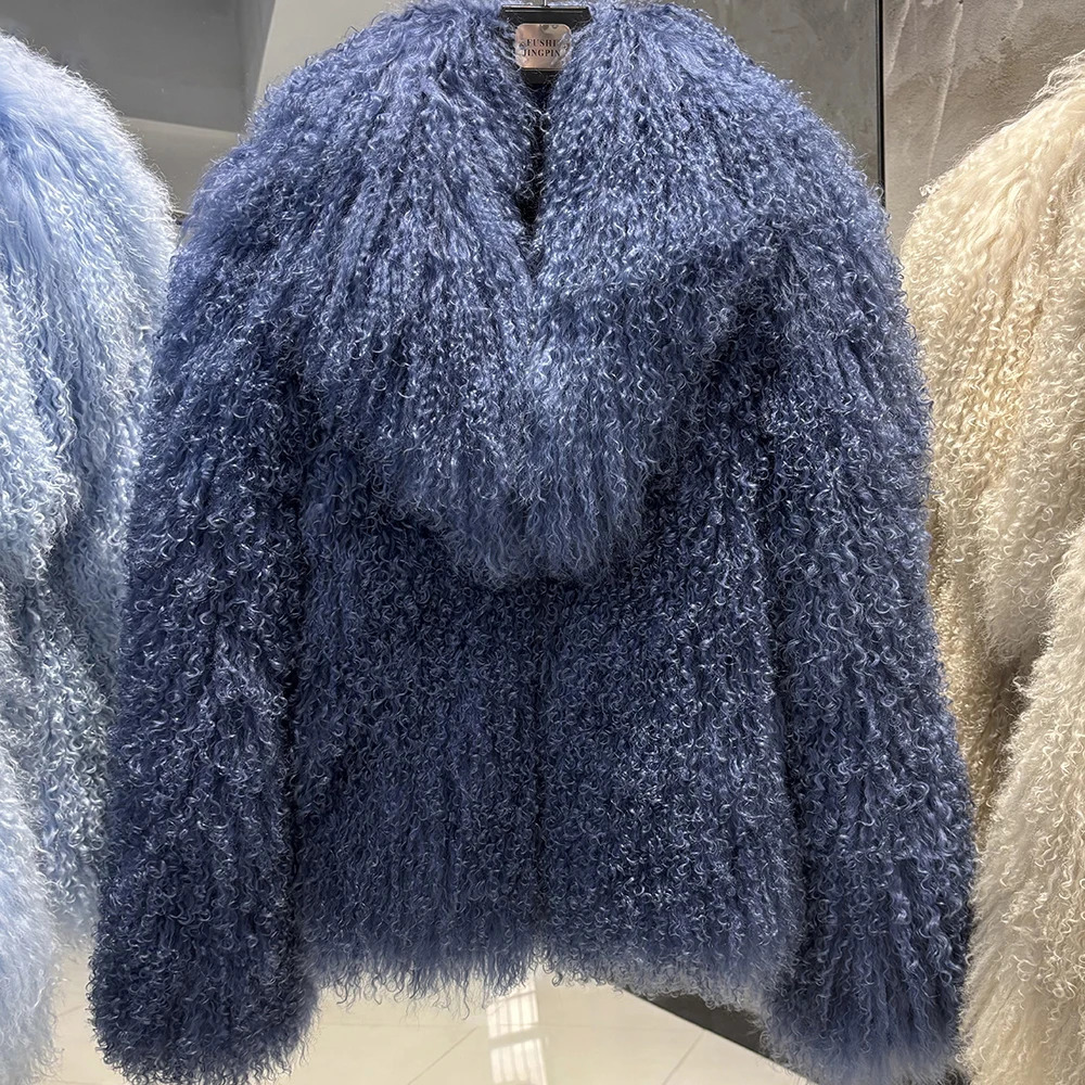 YOLOAgain Womens Real Mongolia Sheep Fur Jacket Dark Brown Sheep Fur Jacket 251105