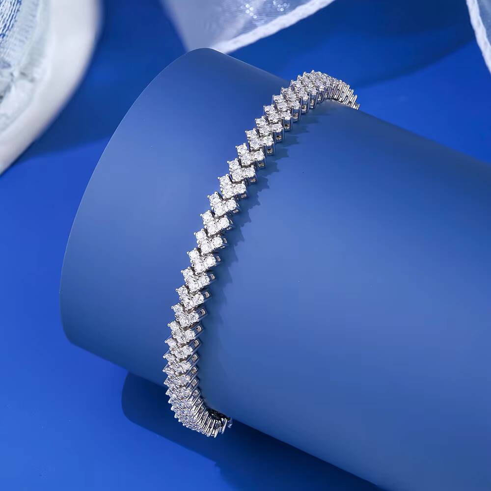 Fancy Style 925 Silver Jewely VVS Round Brilliant Cut Moissanite Bracelet for Gift Party