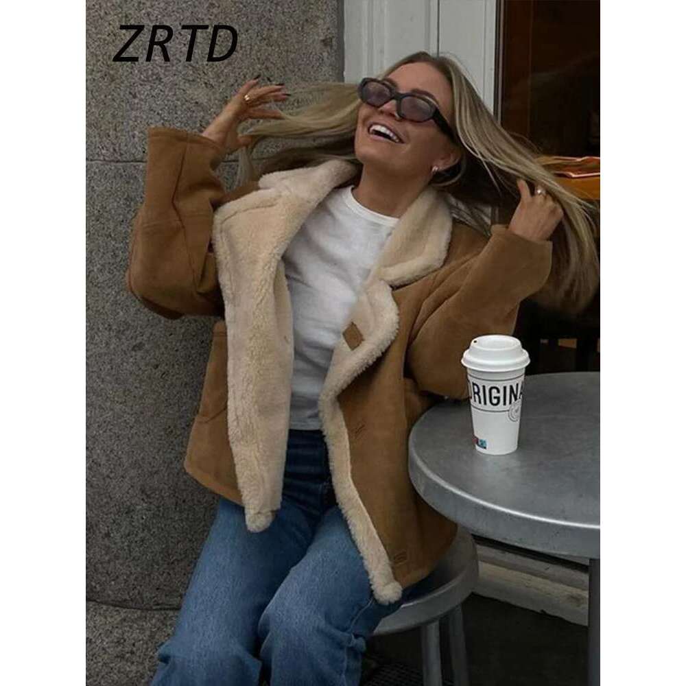 Casual Women's Fleece Coats Loose Lapel Single Breasted Pocket Full Sleeve Jacket 2024 Autumn Winter Lady Vintage Warm Overcoat