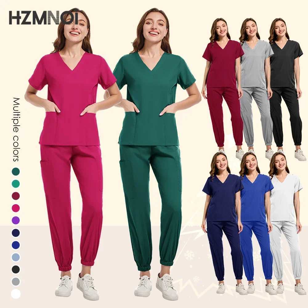 HZMNOI Scrub Hospital Uniform Medical Top Pants Nurse Uniform High Fashion Uniforms Nursing Scrubs Set Hot Sell Surgical Gowns X250410
