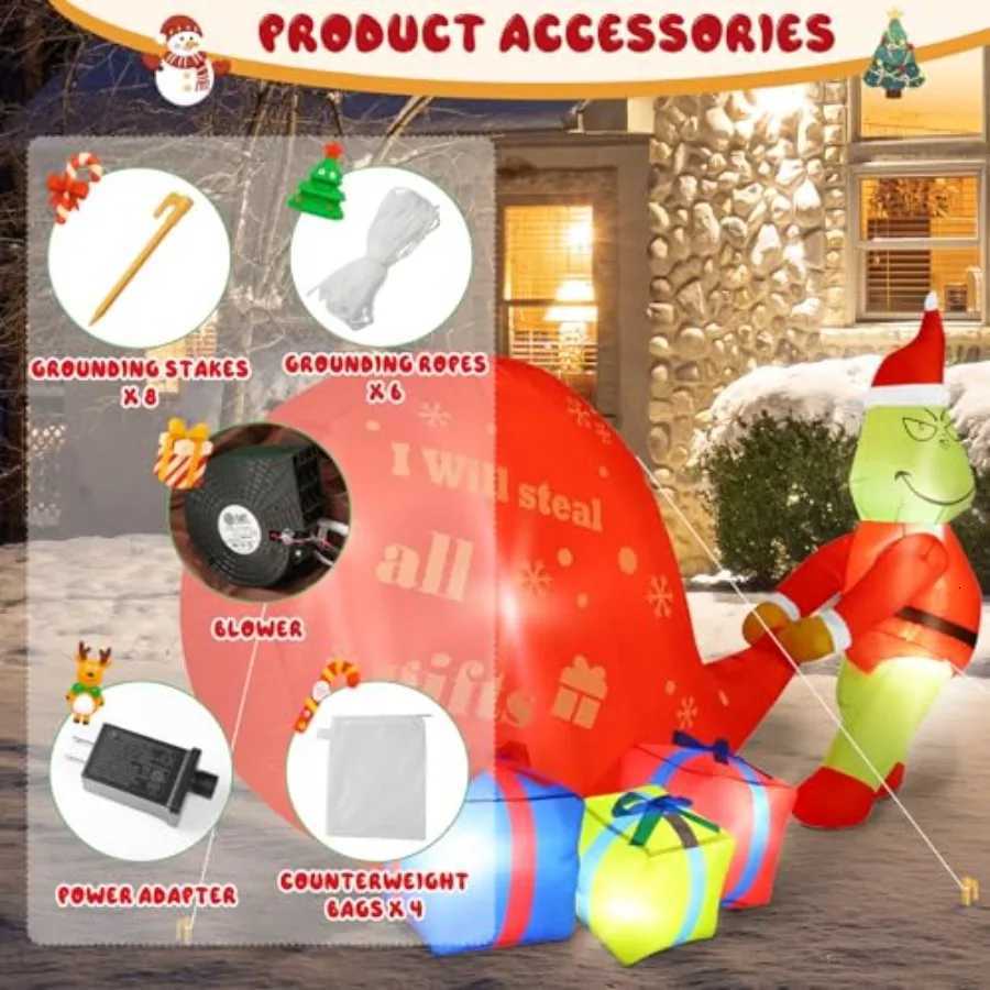 Christmas Christmas Green Big Monster Inflatable Decorations 55FT Lighted Up Outdoor Inflatable Decor with Builtin 8 LED Lights for Gard Y251111