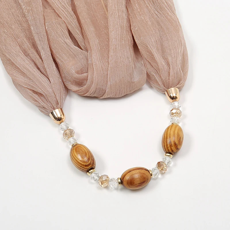 Wholesale Polyester Solid Collar Scarf Gorgeous Bead Pendant Jewelry Necklace Jewelry Ring Scarf Ethnic Islamic Shawl Scarf 250409