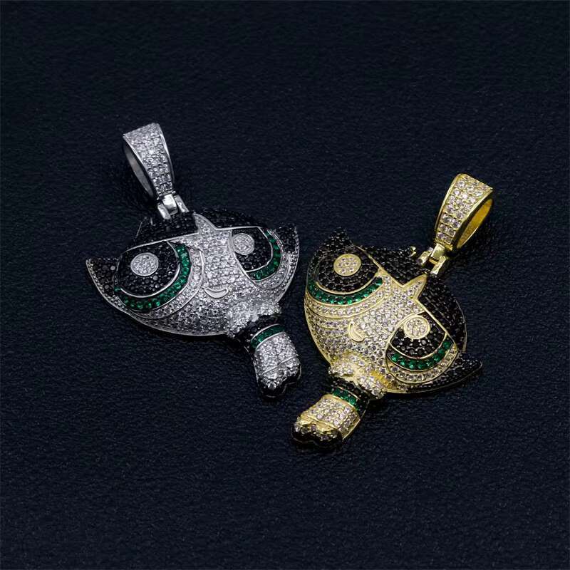 Fine Jewelry Cute Necklace Pendant Anime Characters Jewelry Gold Zircon Iced Out Hip Hop Pendants