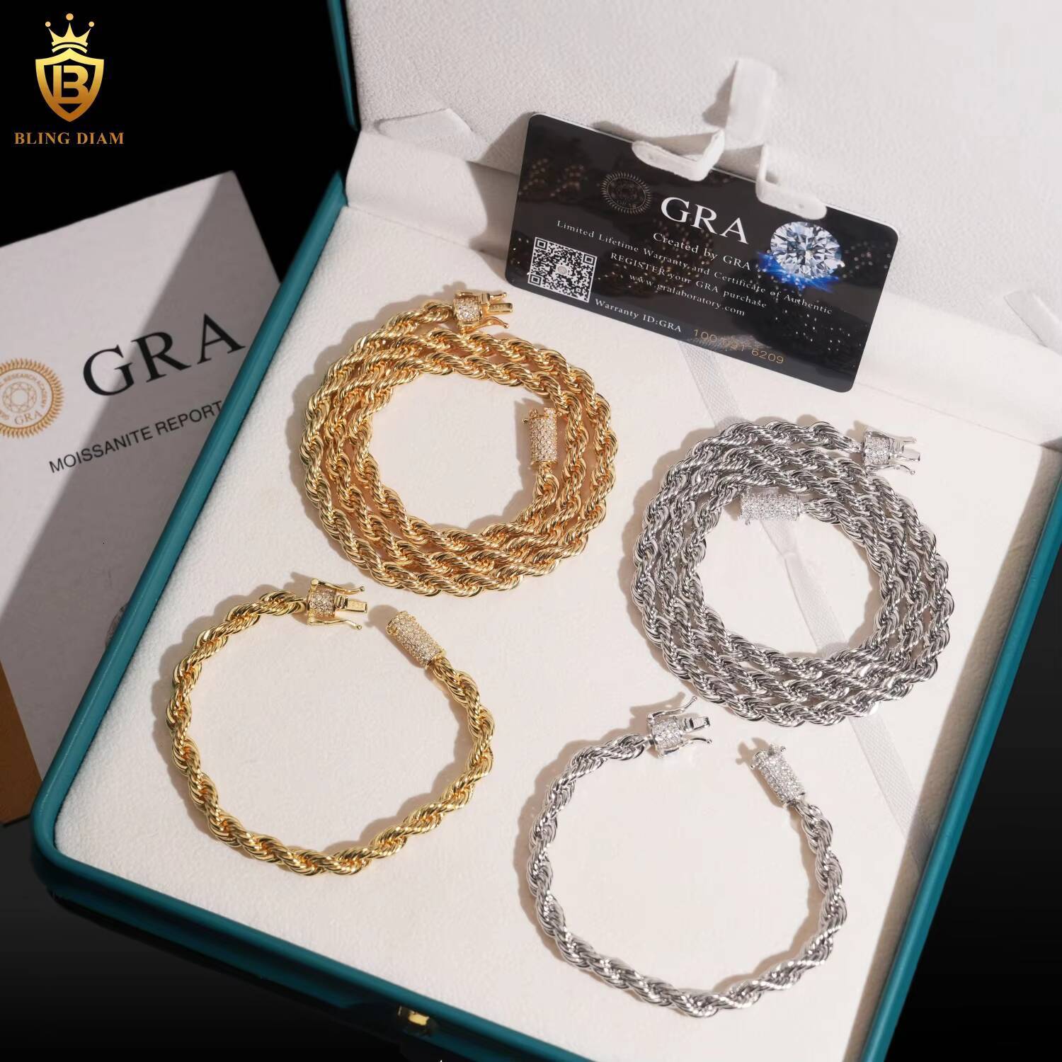 Hot Sale Moissanite Hip Hop Jewelry 6MM VVS Moissanite Rope Chain S925 Silver Stainless Steel Chain Men