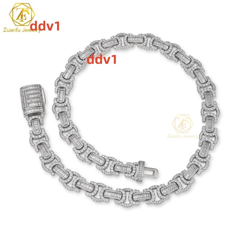 Hiphop Baguette Chain Link Cuban 14mm 925 Sterling Silver Iced Out VVS Diamond Moissanite Cuban Link Chain for Hip Hop